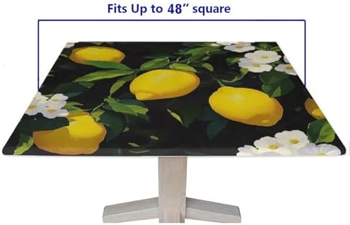 Fitted Square Tablecloth with Elastic Solid Color, Lemon Grove Pattern Printed on Oilproof Fitted Picnic Table Cover, Ideal for Weddings Birthdays Events, Fit for 48" x 48" Square Tables - Image 5