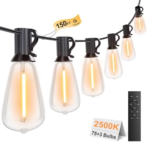 Outdoor String Lights 150FT 75+3 LED, Waterproof Dimmable Patio Lights by Outdoorlights