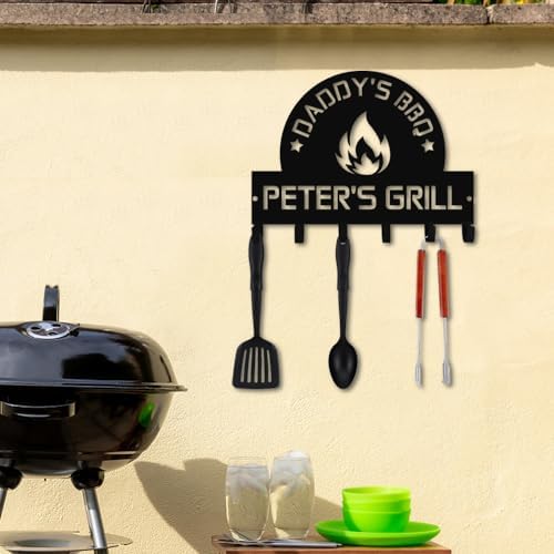 Generic Personalized BBQ Cooking Utensils Wall Hooks Rack for Dad Custom Grilling Tool Organizer Barbecue Tool Metal Storage Holders Grill Cutlery Hanger Father's Day Utensils Hanging Hooks (Style 3) - Image 4