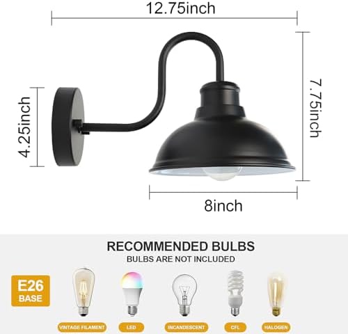 Gooseneck Barn Light Outdoor Wall Lights 8" Exterior Lighting Fixtures - Image 2