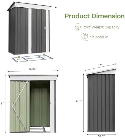 Devoko 5x3 FT Outdoor Storage Shed with Floor Frame, Gray - Image 6