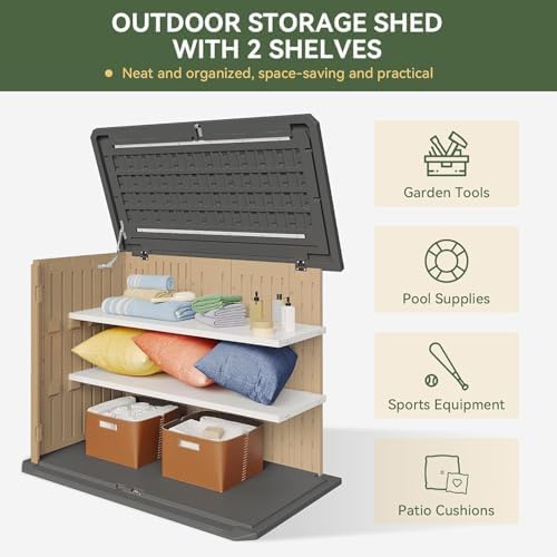 Aoxun Outdoor Storage Cabinet 35 Cu.Ft 2 Shelves, Brown - Image 2