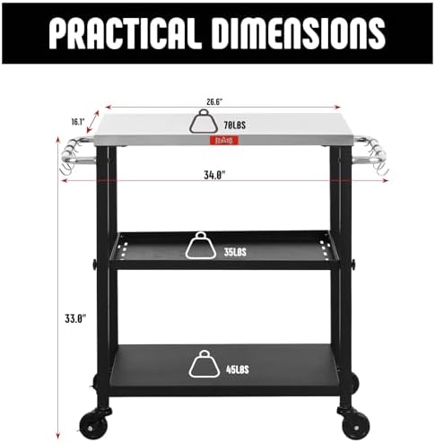 Feasto 3-Tier Outdoor Grill Cart, 26.6" x 16.1" Rolling Pizza Oven Table - Image 3