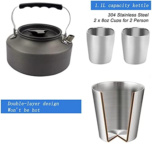 Peidesi 15pcs Camping Cookware Mess Kit,Portable Non-Stick Aluminum Alloy Cookware,Kettle Pot Frying Pan Plates Forks Knives Spoons for Camping, Backpacking, Outdoor Cooking(Black) - Image 4