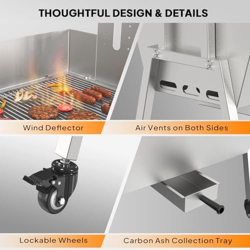 ROVSUN Rotisserie Grill Kit 46'' 176 Lbs Capacity, Electric Rotisserie Grill Pig Lamb Spit Roaster Stand w/Lockable Wheels Wind Baffle Adjustable Height, BBQ Spit Rod for Outdoor Party Camping - Image 6