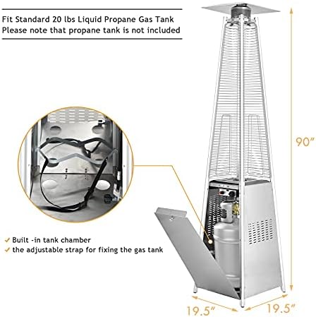 Tangkula 90-inch Outdoor Patio Heater, 42000 BTU Portable Outdoor Pyramid Propane Heater with Wheels, Quartz Glass Tube, Auto Shut Off Protection for Backyard, Garden - Image 4