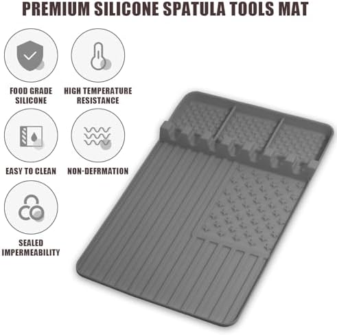 2 PCS Silicone Grill Mat Compatible with Blackstone, BBQ Griddle Tools Mat with Drip Pad, Spatula for Outdoor Kitchen Counter, Gifts for Men (Grey-2) - Image 3