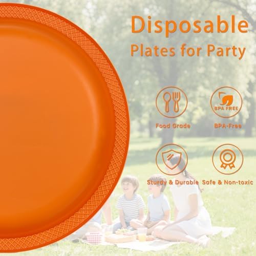WELLIFE Orange Plastic Plates 9 Inch 50 Count Halloween Plates - Image 7