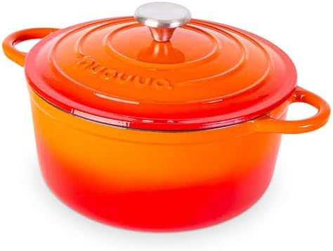 Cast Iron Pot with Lid-Non-Stick Ovenproof Enamelled Casserole Pot, Oven Safe up to 500° F-Sturdy Dutch Oven Cookware - Orange, 5-Quart, 24cm by- Nuovva by Nuovva