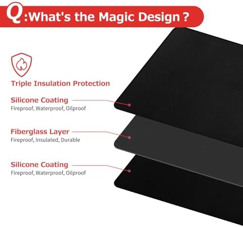 Matace 16x24 Fireproof Grease Mats for Under Tabletop Grill, Small Double-Sided Fire Retardant Silicone Mat, Kitchen Countertop Protector for Burner, Air Fryer, Oven, Microwave, Toaster, Black - Image 2