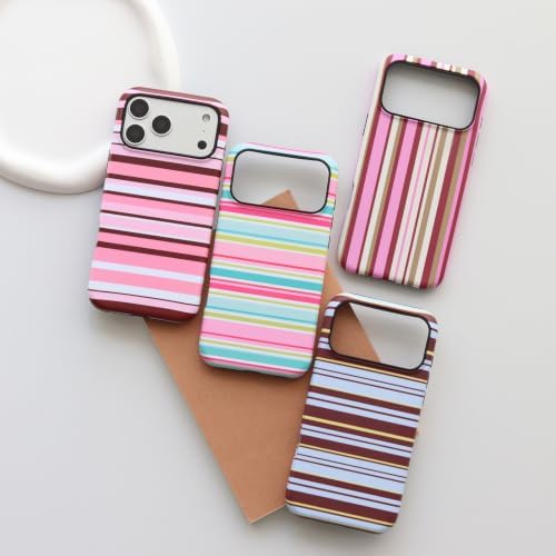 for iPhone 18 Pro Case, Magnetic Matte Frosted Dual-Layer Striped Phone Case for Women, Retro Aesthetic Cover Compatible with MagSafe Accessories - Mocha Sky - Image 5