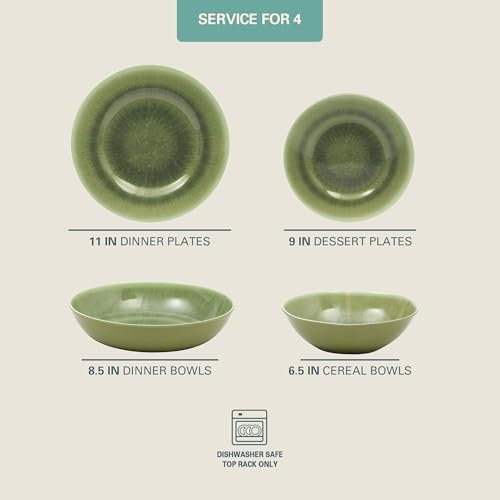 Gibson Home Casper Court 16-Piece Melamine Dinnerware Set – Green Reactive Glaze Look Plates and Bowls, Service for 4 – Top Rack Dishwasher Safe Everyday Dining Set - Image 2
