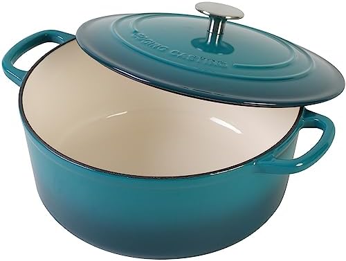EDGING CASTING Enameled Cast Iron Dutch Oven Pot with Lid for Bread Baking, Cooking, Round Bread Oven Dual Handles, 7 Quart, Darkcyan - Image 5