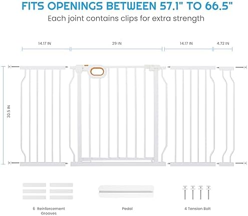 owlie 57 to 66 Inch Extra Wide Baby Gate with Door for Stairs Doorways - Image 2
