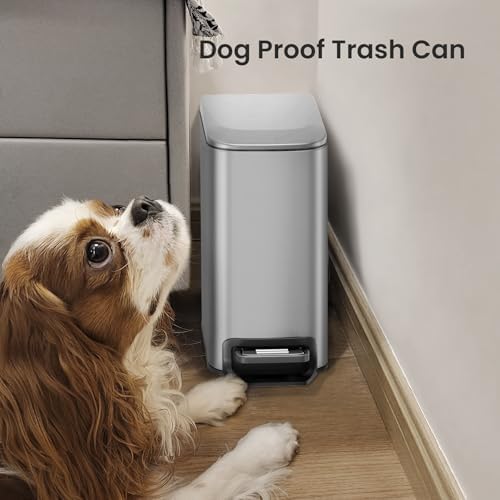 Cesun Small Bathroom Trash Can with Lid, 1.6 Gal, Soft Close, Sliver - Image 6