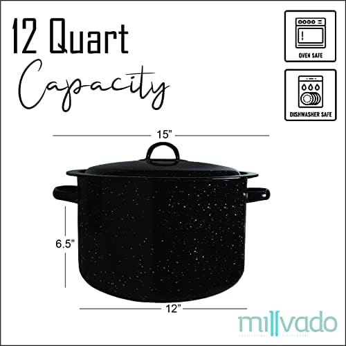 Millvado Granite 12 Qt Stockpot, Nonstick Soup Pot With Lid, Speckled Enamel Ware Cookware, Large Stock Pot For Boiling and Cooking, Big Granite Cooking Pot for Stovetop, Campfire, Outdoor Stove - Image 6