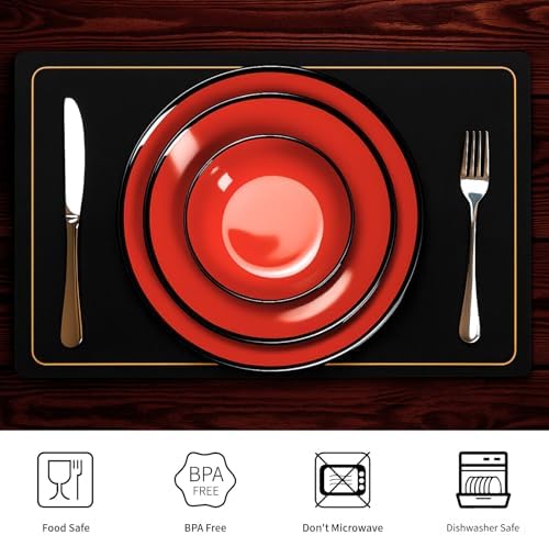 TP 12-Piece Melamine Dinnerware Sets, Service for 4, Glossy Black&Red - Image 2