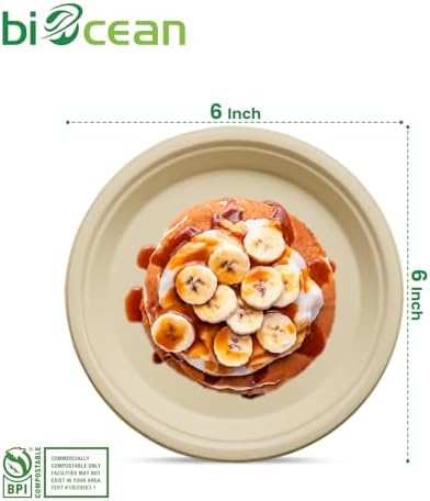 6 Inch Compostable Plates 100 Pack Heavy Duty Compostable Paper Plate, Disposable Eco-Friendly Sugarcane Bagasse Plate, Natural Brown Plates for Dinner, Dessert, and Weddings - Image 5