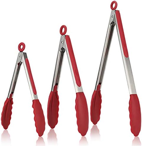 U-Taste Kitchen Tongs for Cooking, 600ºF Heat-Resistant Silicone, 3Pcs/Red by U-Taste
