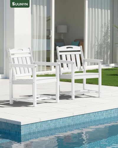 HDPE Outdoor Patio Dining Chairs with Wide Seat of 2, Oversized, White - Image 2