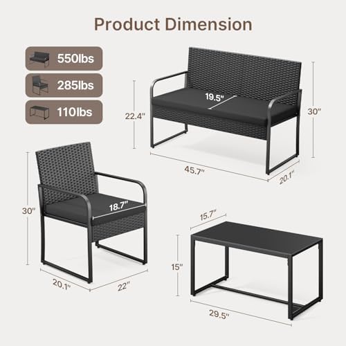 Gizoon Black Wicker Conversation Set with Glass Coffee Table - Image 3