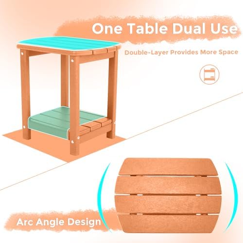 Adirondack Square Outdoor Side Table,2-Tier Storage Patio Side Table, HDPE End Tables for Backyard Pool Porch Garden Lawn - Image 4