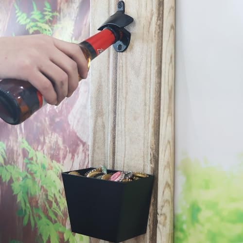 Black Beer Bottle Opener Wall Mounted with Cap Catcher Drain Hole - Image 3