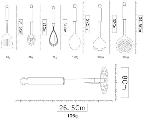 Berglander Cooking Utensil Set 8 Piece, Stainless Steel Kitchen Tool Set with Stand,Cooking Utensils, Slotted Tuner, Ladle, Skimmer, Serving Spoon, Pasta Server,Potato Maseher, Egg Whisk. （8 Pieces） - Image 2