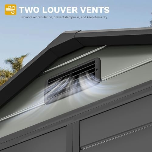 DWVO 6x4ft Plastic Outdoor Storage Shed with Floor, Window & Vents - Image 4