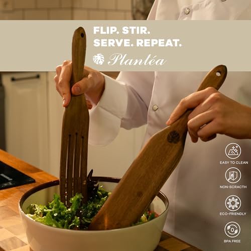 As Seen On TV, Spurtles Kitchen Tools Wooden, Plantéa Handmade Wooden Spoons for Cooking, Heat Resistant Spurtle Set Cooking Utensil For Non-Stick Cookware, Stirring, Mixing, Whisking, Serving - Image 3