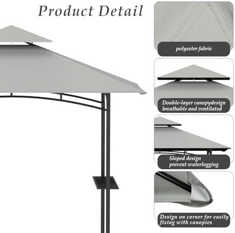 5' x 8' Grill Gazebo Replacement Top, Gray Canopy Top Cover Only - Image 4