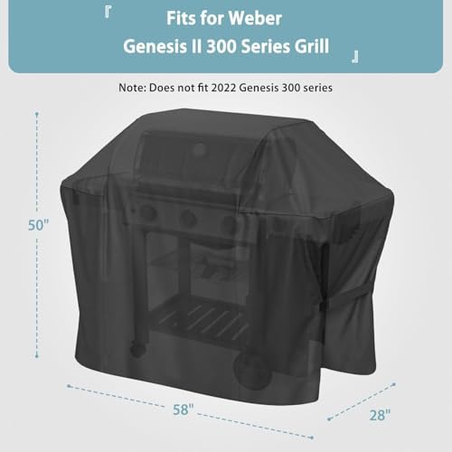SHINESTAR 58 Inch Grill Cover for Weber Genesis II 300 Series, Heavy Duty Oxford Fabric BBQ Cover Waterproof UV Protection, Windproof with Adjustable Magic Tape Straps - Image 4