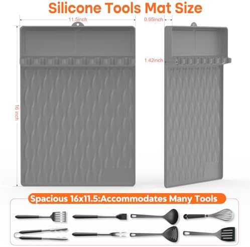 Silicone Griddle Tools Mat with Drip Pad for Blackstone – Non-Slip Spatula Rest & Side-Shelf Mat for Outdoor Grill Kitchen Counter, Heat-Resistant Grill Pad, Blackstone Griddle Accessories-Gray2-Pack - Image 2