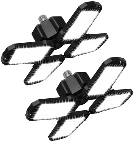 2 Pack LED Garage Light, 150W 15000LM 6500K LED Shop Lights, Garage Lights Ceiling Led with 4 Deformable Panels, Screw in E26/E27 Bulb Socket for Warehouse, Basement, Attic, Barn, High Bay Lighting by AUDLES