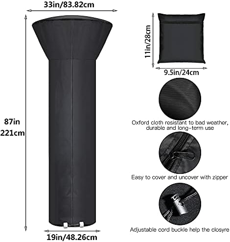 Patio Heater Covers with Zipper and Storage Bag,Waterproof,Dustproof,Wind-Resistant,Sunlight-Resistant,Snow-Resistant,Black,87'' Height x 33" Dome x 19" Base - Image 2
