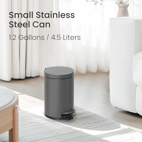 Cesun Small Round Bathroom Trash Can with Lid Soft Close, 1.2 Gal, Gray - Image 2