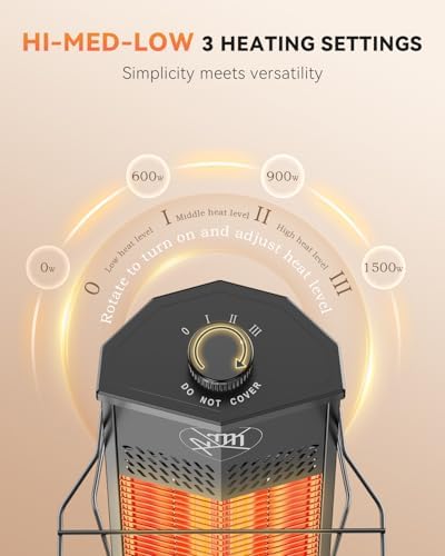 Encyclpo Patio Heater for Outdoor Use,1500W Infrared, 36 in Portable Tower Heater, 3 Levels, IPX5 Waterproof, Tip-Over&Overheat Protection for Garage, Indoor, Large Room, Backyard, Home - Image 4
