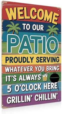 BEASTZHENG Welcome Patio Tiki Bar Metal Tin Signs For Home Porch Bar Wall Decor Beach Bar Decorations For Backyard Hot Tub Poster Tin Sign 8x12 Inch by BEASTZHENG