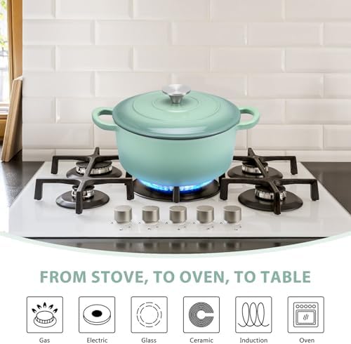 E-far 3 Qt Enameled Cast Iron Dutch Oven with Lid, Small Round Nonstick Dutch Oven Pot for Bread Baking Braising Stews Roasting Cooking, Heavy Duty, Induction & Oven Safe - Sage Green - Image 4
