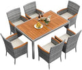 Flamaker Patio Dining Set for 6 Outdoor Acacia Wood Table and Chairs, Gray by Flamaker