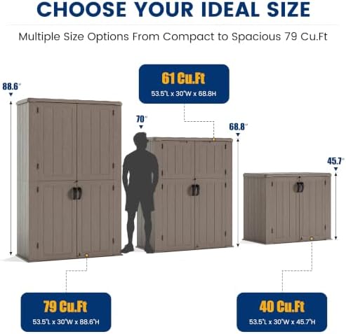 UPPATIO 61 Cu.Ft Outdoor Storage Shed,Vertical Resin Sheds with Shelf,Brown - Image 2