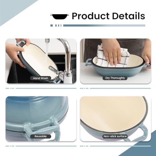 Enameled Cast Iron Dutch Oven for Sourdough Bread Baking,11 x 7 Inch Oval Cast Iron Bread Pan with Lid,Dutch Oven for Homemade Sourdough Baking,5 QT Meatloaf Pan,Oven Safe(Ocean Blue) - Image 5