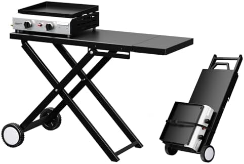 Bonnlo Foldable Flat Top Grill with 2 Burner, Powerful 20,000 BTU Propane Gas Grills with Ignition, Enamel Griddle, Side Shelf & Portable Cart with Wheels for Outdoor Camping Hibachi Grill Use by Bonnlo