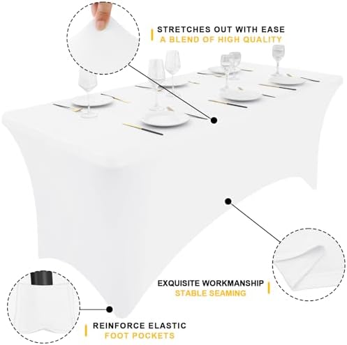 Smiry 12 Pack Spandex Table Cloth 6FT, Elastic Fitted White Tablecloth - Image 3