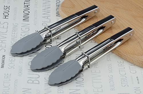 HINMAY 7 Inch Silicone Utility Tong Kitchen Tongs, Set of 3 (Gray) - Image 4