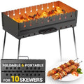 Charcoal Grill for 10 Skewers - Portable Barbecue Kabob Camp Grills - Foldable Metal Mangal - Kebab Shish BBQ for EDC Picnic Outdoor Cooking Camping Hiking (Skewers Not Included) by MyHomeHelper