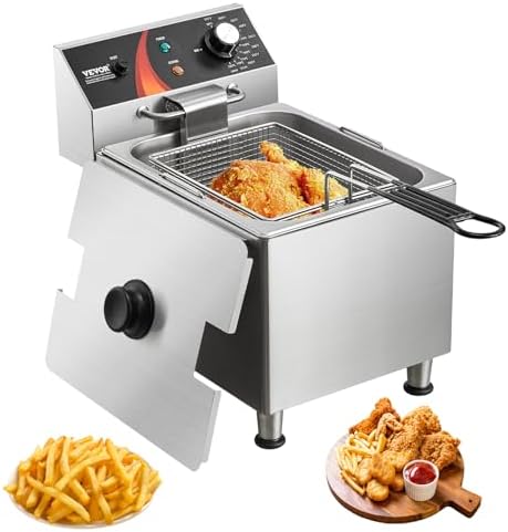 VEVOR Commercial Deep Fryer, 1750W Electric Countertop Fryer with Basket & Height-Adjustable Feet, 12Qt / 11.5L Stainless Steel Single Oil Fryer, Temp Control, Overheat Protection, for Restaurant Use by VEVOR