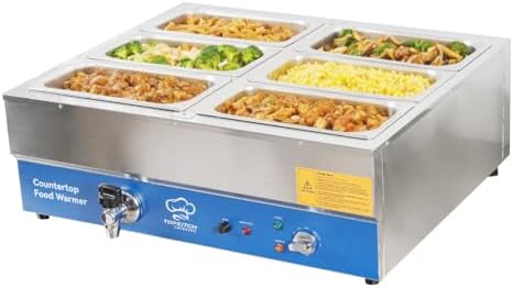 TOPKITCH ETL Listed 6 Pan Commercial Food Warmer, Electric Bain Marie Countertop Stainless Steel Buffet Steam Table for Catering and Restaurants(6×1/3 GN Pan,120V/1700W) by TOPKITCH