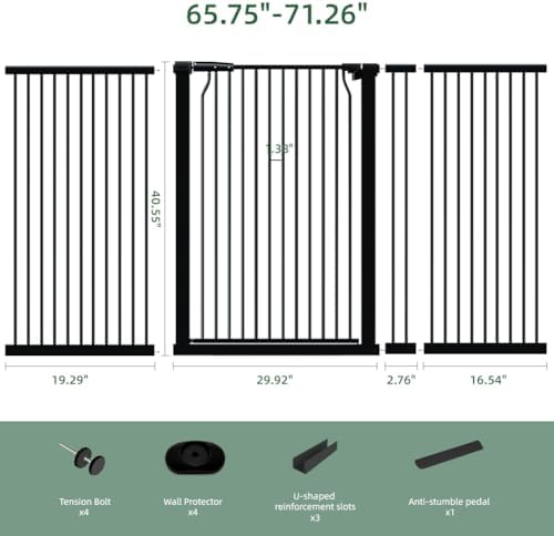 40.5" Tall Wide Baby Gate for Doorways, 65.7-71.2" Extra Tall Dog Pet Gates - Image 3