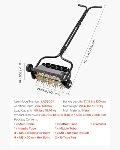 VEVOR Lawn Aerator, 18 in Manual Push Spike Aerator with 4 Wheels & Handle, Heavy Duty Grass Aerators, Supports 40 lbs Added Weight, Rolling Lawn Aeration Tool for Garden Yard Aeration Soil Health - Image 7